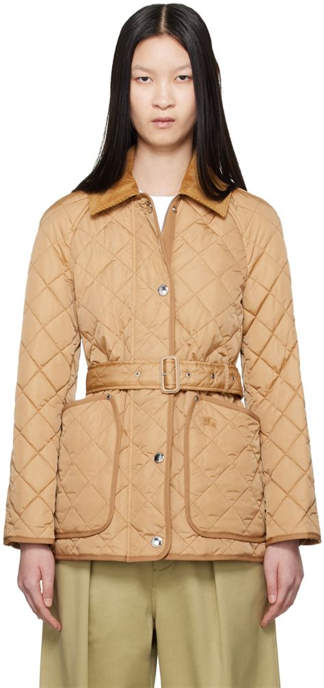 Burberry: Tan Nylon Quilted Jacket 